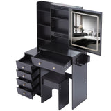 Vanity Table with Cushioned Stool Modern Finish Black - Furniture Home Direct