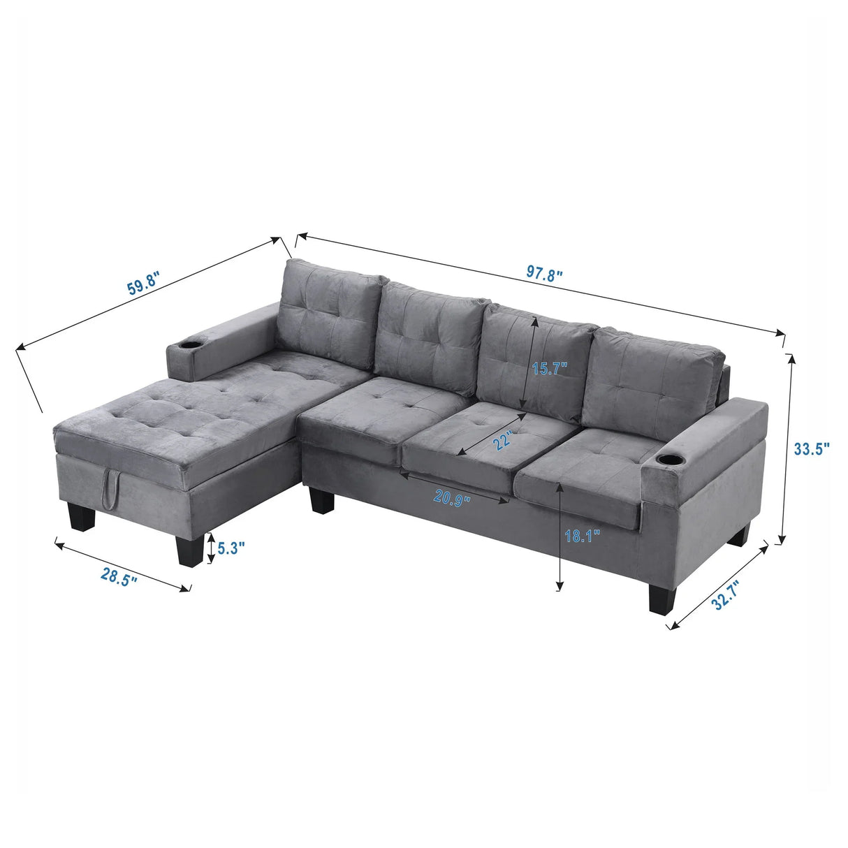 Modern Sectional Sofa Set With L Shape Chaise Lounge And Storage - Furniture Home Direct