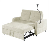 Sleeper Sofa With Adjustable Backrest, Two Cup Holders, Phone Holder, Three Charging Ports And Side Storage Pockets- Beige - Furniture Home Direct