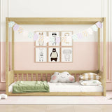 Canopy Frame Floor Bed With Fence, Guardrails - Furniture Home Direct