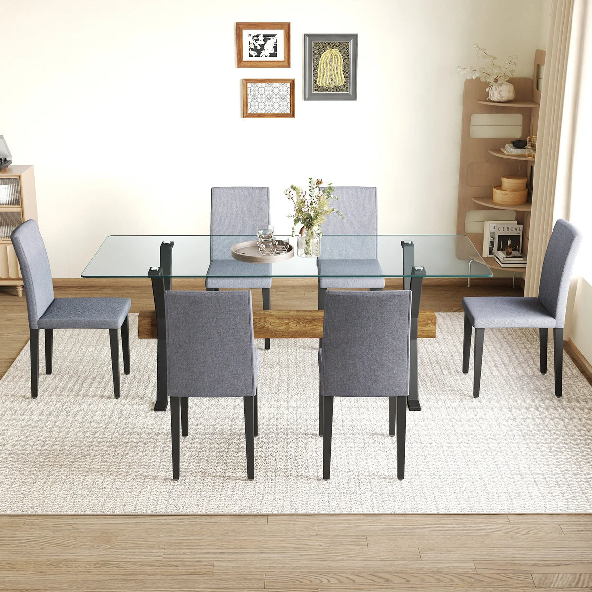 Dining Set With Glass Table And Upholstered Chairs Gray - Furniture Home Direct