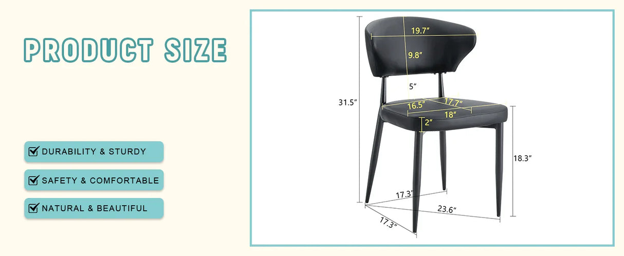Dining Chairs Set Of 4 Modern PU Leather Metal Legs Black - Furniture Home Direct
