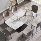Modern Artificial Stone Pandora White Curved Metal Leg Dining Table, Can Accommodate 6-8 People - Antique White - Furniture Home Direct