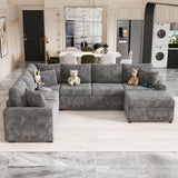 Sectional Sofa Pull-Out Sofa Bed Sleeper With A Storage Ottoman, Three Pillows And Charging Devices For Living Room - Furniture Home Direct