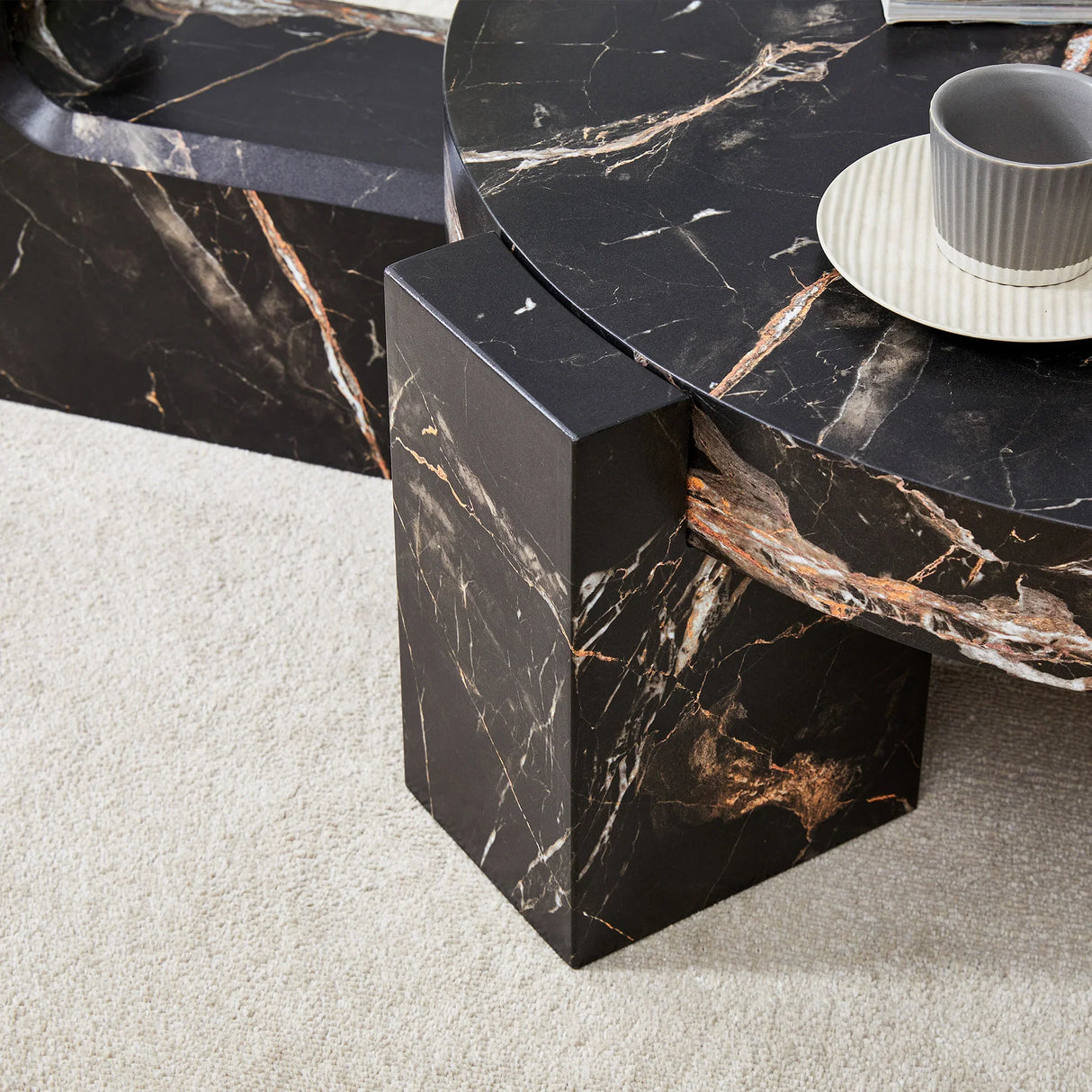 Detachable Double-Decker Black Patterned Coffee Table - Furniture Home Direct