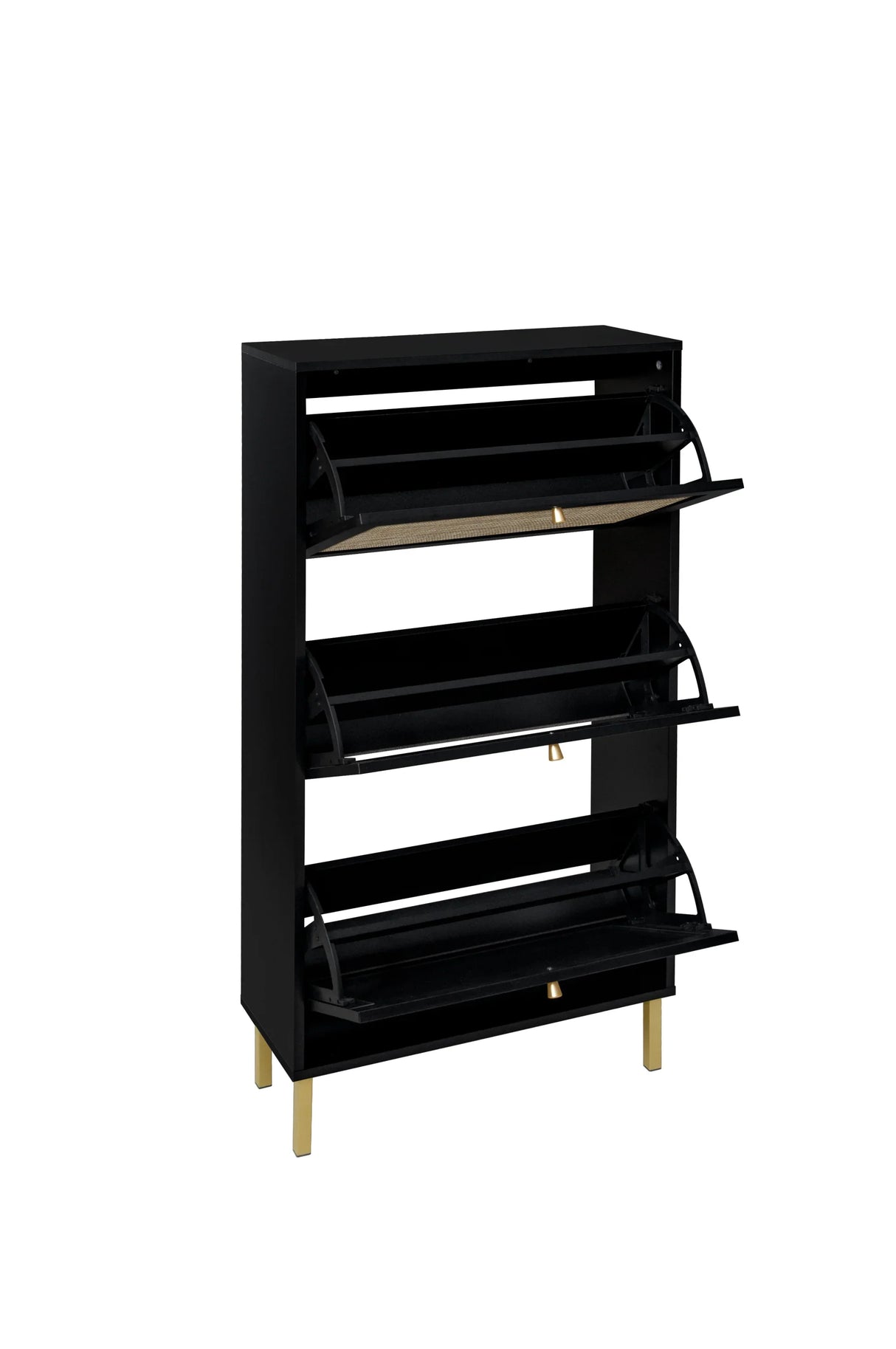Rattan 3 Door Shoe Rack, Freestanding Modern Shoe Storage Cabinet, for Entryway - Furniture Home Direct