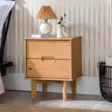Mid-Century Modern Solid Wood 2 Drawer Nightstand - Natural Pine - Furniture Home Direct