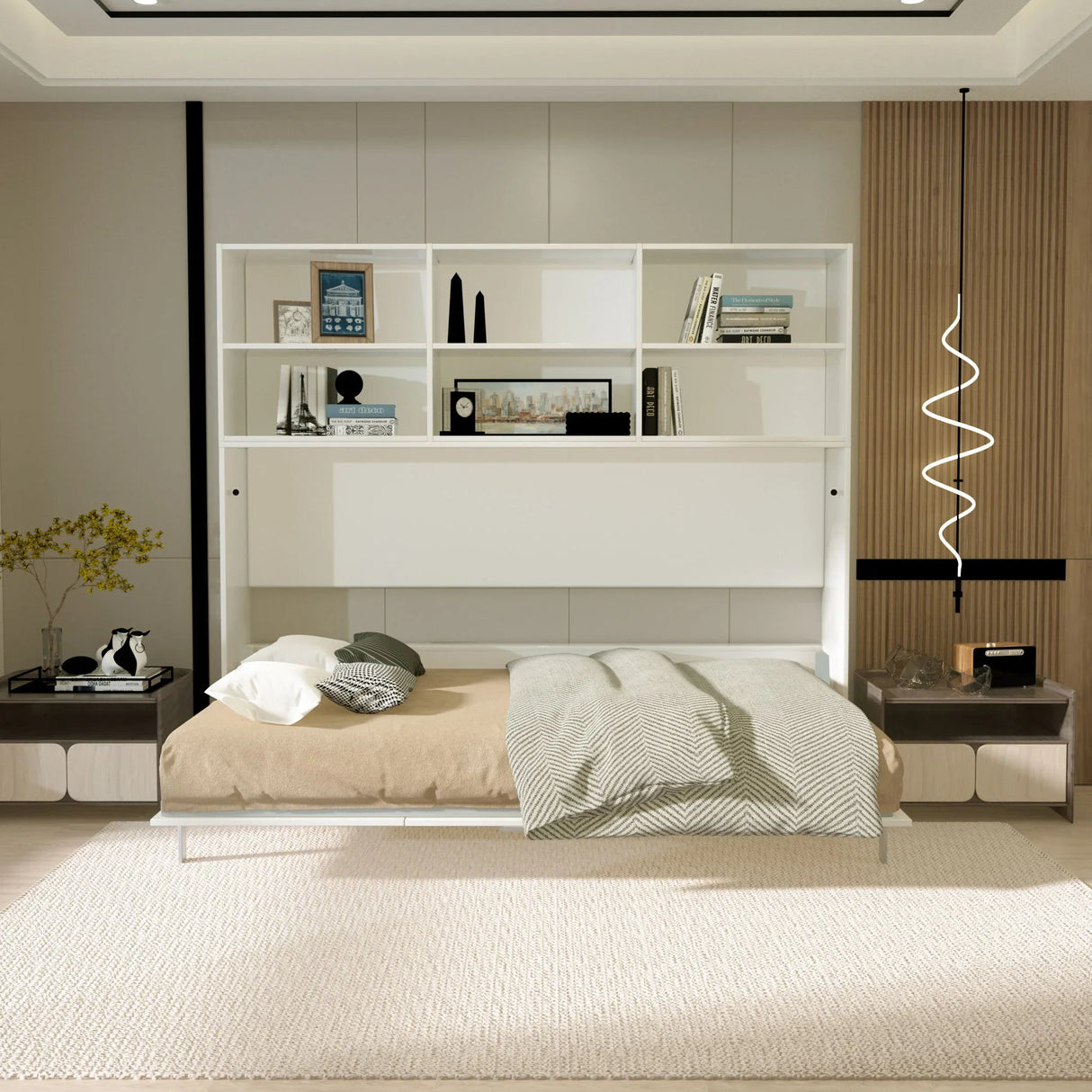 Mordern Twin Size Horizontal Murphy Bed With Shelf Storage - White - Furniture Home Direct
