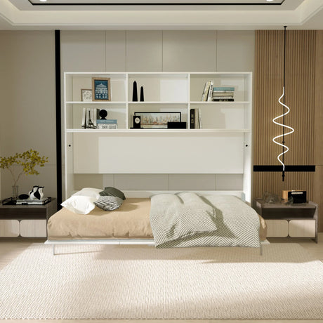 Mordern Twin Size Horizontal Murphy Bed With Shelf Storage - White - Furniture Home Direct
