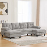 U-Shaped Sectional Sofa 103.5" Black Chenille Fabric Couch With Dual Chaise Lounges, Storage Pockets, Armrest Pillows - Furniture Home Direct