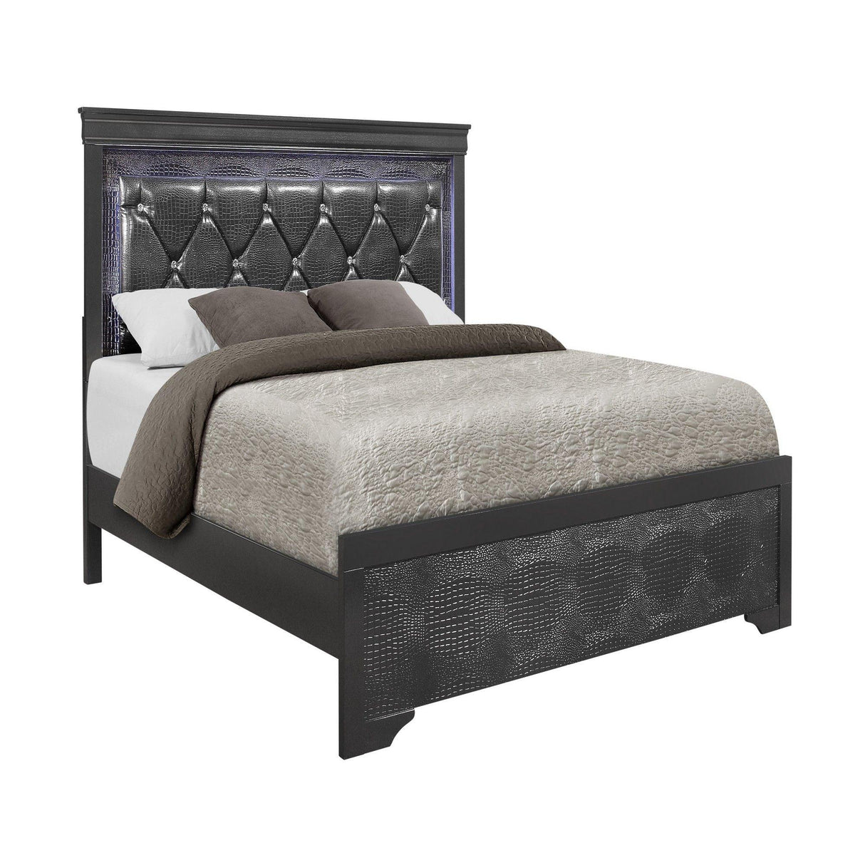Shaker - Bed With LED Lighting And Crystal Inspired Tufted Headboard - Furniture Home Direct