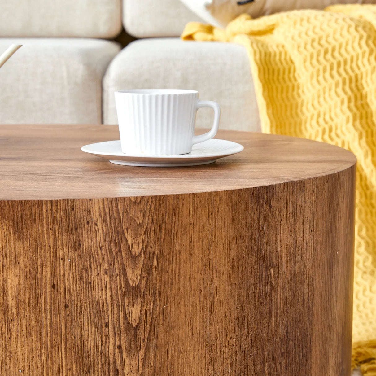 Coffee Table Cylindrical Wood Design Accent Warm Brown - Furniture Home Direct