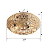20" New Boho Caged Ceiling Fan With Enclosed Rattan 6 Speeds Remote Control Reversible Dc Motor For Living Room - Rattan - Furniture Home Direct