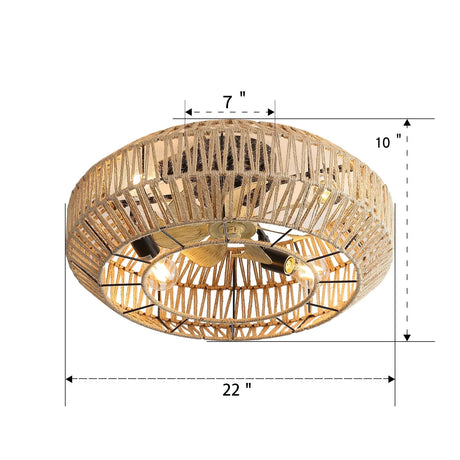 20" New Boho Caged Ceiling Fan With Enclosed Rattan 6 Speeds Remote Control Reversible Dc Motor For Living Room - Rattan - Furniture Home Direct