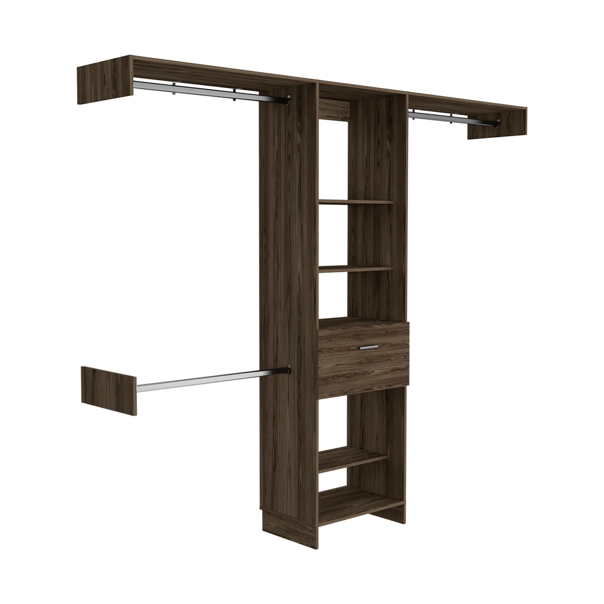 Closet System With Rods Shelves Drawer Modern Dark Walnut - Furniture Home Direct