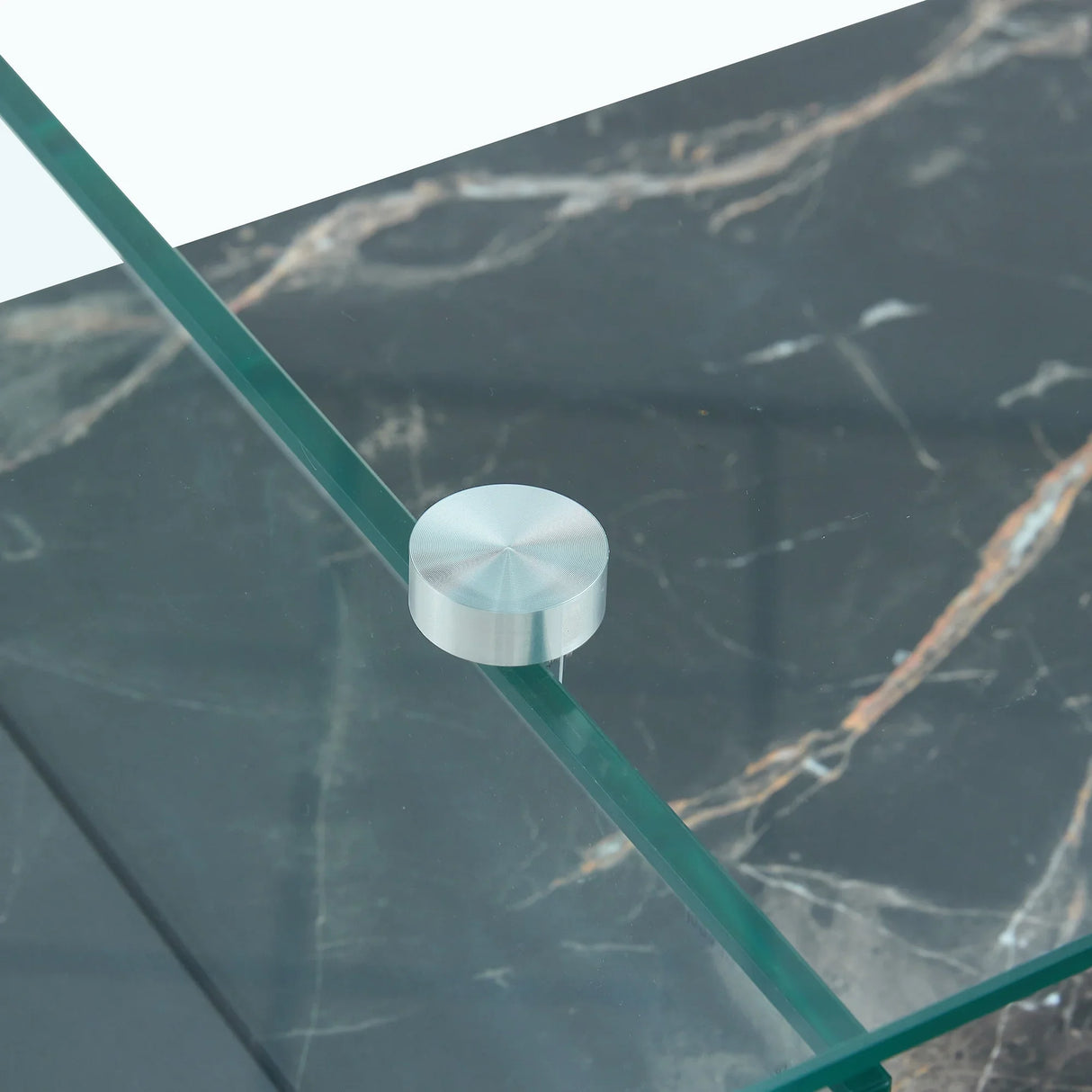 Coffee Table Two-Tier Glass With Solid Marble Base Black - Furniture Home Direct