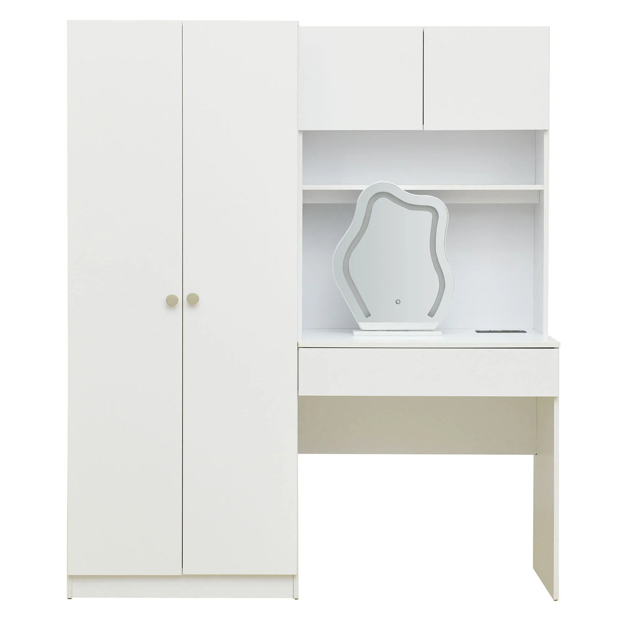 2 Door Storage Vanity Wardrobe For Bedroom With Makeup Mirror And Drawers - White - Furniture Home Direct