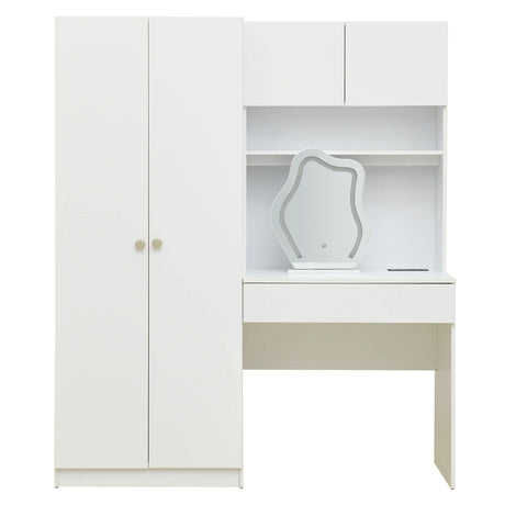 2 Door Storage Vanity Wardrobe For Bedroom With Makeup Mirror And Drawers - White - Furniture Home Direct
