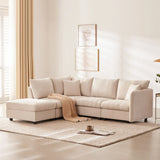 Modern Sectional Sofa With Vertical Stripes, 2 Pillows, 5 Seat Couch With Convertible Ottoman, Various Combinations, L-Shape Indoor Furniture For Living Room - Furniture Home Direct