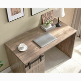 Home Office Desk Hazelnut One Cabinet Three Shelves Faux Barn Door On Metal Euro Hinges Modesty Panel - Light Brown - Furniture Home Direct