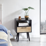 15.75" Rattan End Table With Power Outlet & USB Ports, Modern Nightstand With Drawer And Solid Wood Legs, Side Table For Living Room, Bedroom - Furniture Home Direct
