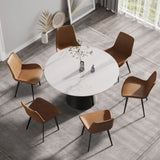 53.15" Modern Artificial Stone Round Carbon Steel Base Dining Table, Can Accommodate 6 People - White / Black - Furniture Home Direct