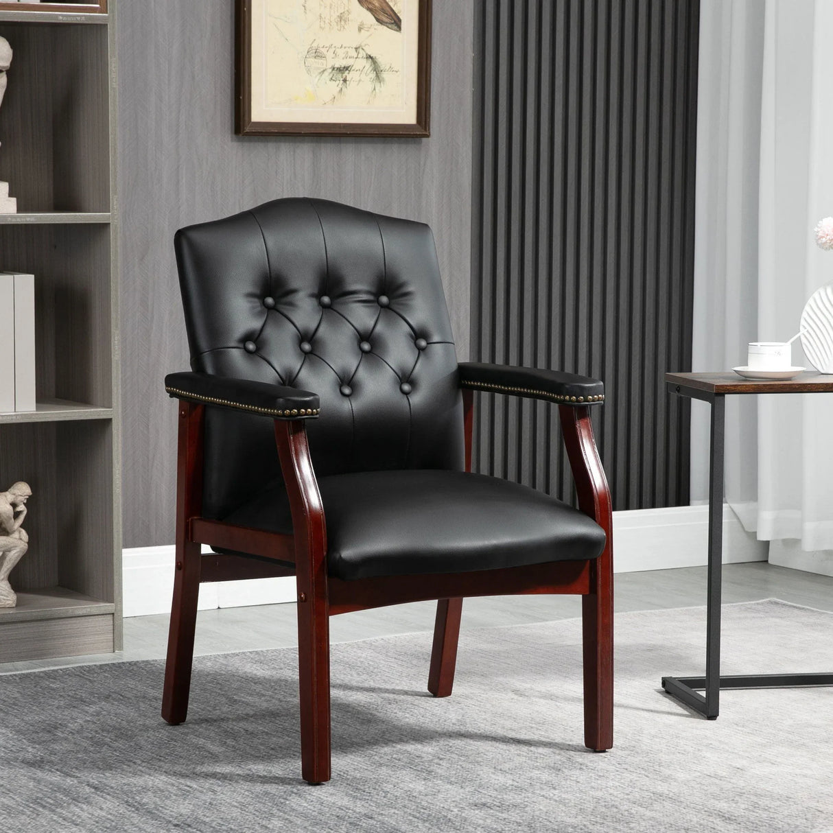 Leather Reception Guest Chairs With Padded Seat And Arms Ergonomic Mid-Back Office Executive Side Chair For Meeting Waiting Room Conference Office Guest Chairs - Black - Furniture Home Direct