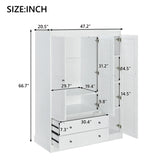 3 Shutter Door Wardrobe Armoire Closet with 2 Drawers, White - Furniture Home Direct