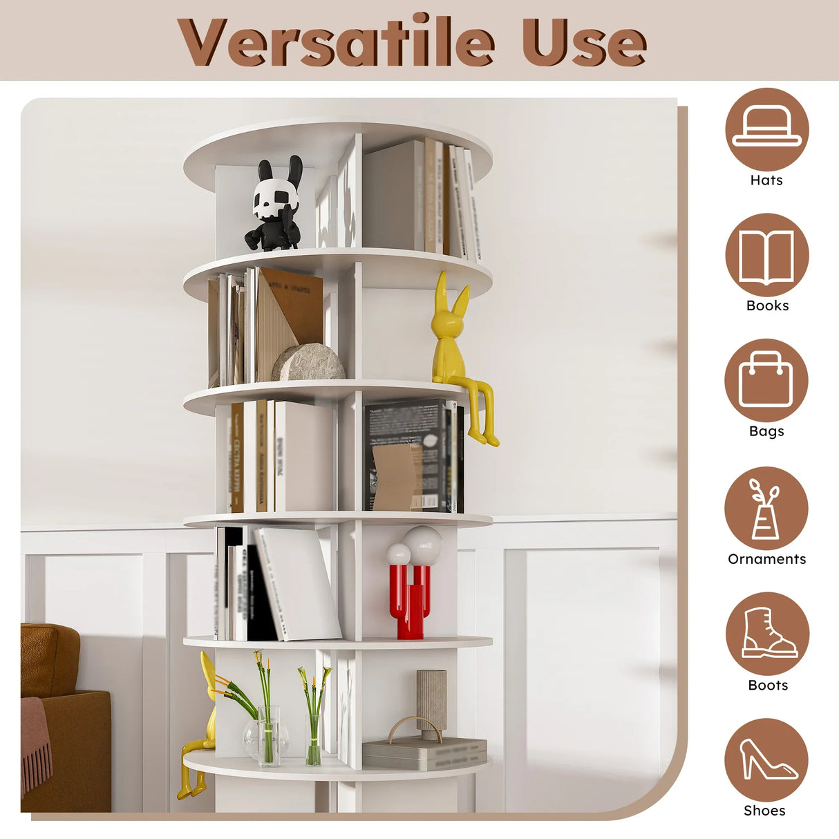Free Standing 360° Revolving Shoe Organizer for 24 Pairs of Shoes (6-Tier White) - Furniture Home Direct
