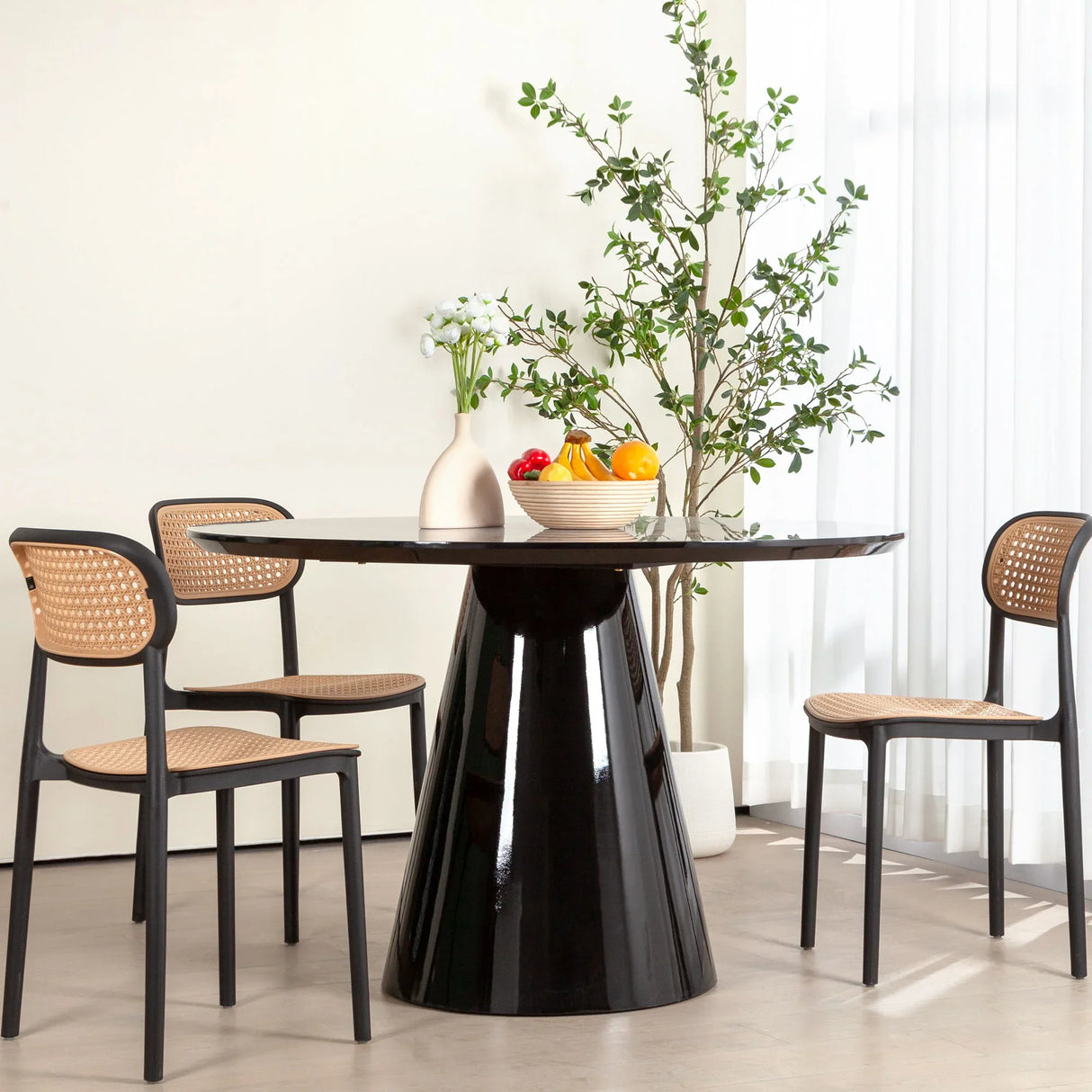 Modern High Gloss Minimalist Round Dining Table - Black - Furniture Home Direct