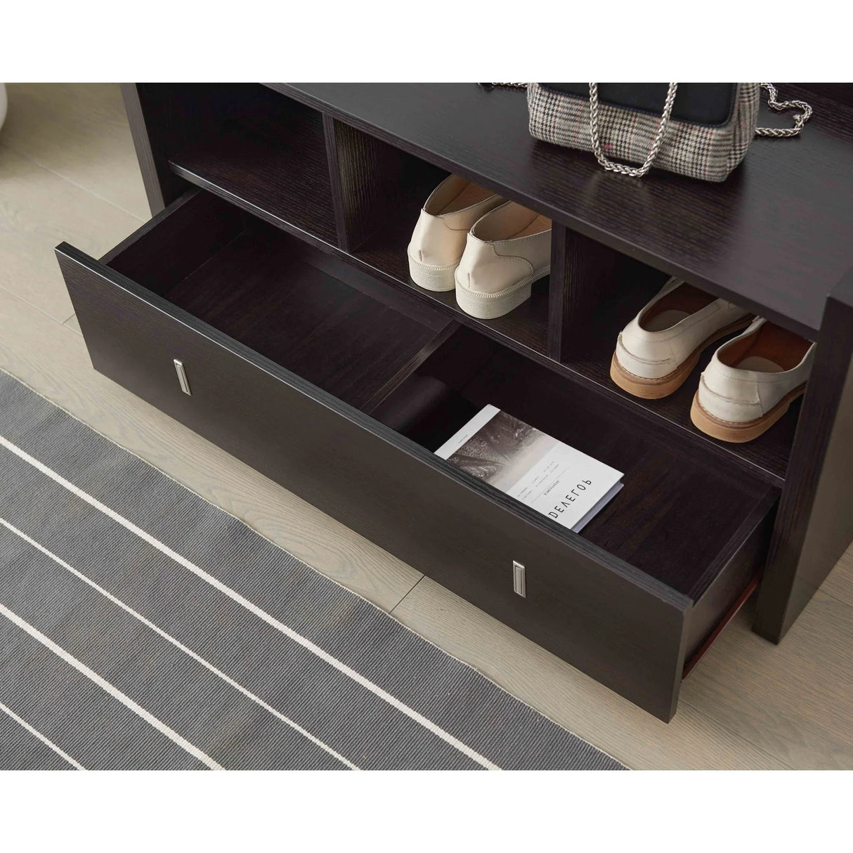Shoe Entry Bench With Three Shelves, One Drawer With Divided Compartment - Furniture Home Direct