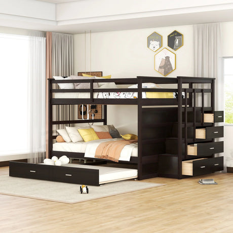 Bunk Bed With Twin Size Trundle And Staircase - Furniture Home Direct