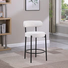 Modern Sherpa Counter Height Stools, Uphsoltered Seat Height Barstools With Brushed Brass Metal Legs Round Low Back Kitchen Stools With Footrest For Dining Room (Set of 2) - Furniture Home Direct
