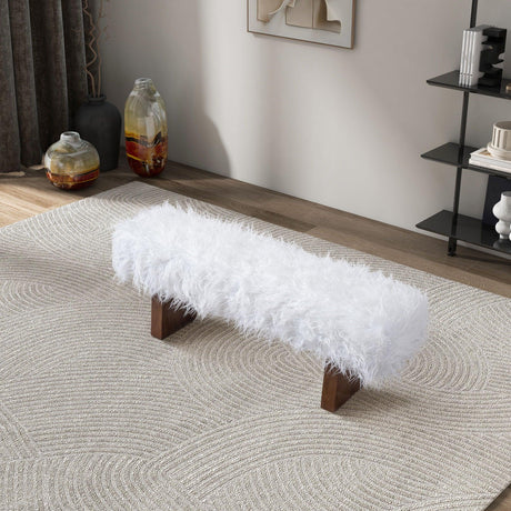 Henley - Fur Bench - White Khaki - Furniture Home Direct