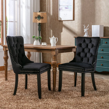 Nikki - Modern, High-End Tufted Solid Wood Contemporary Velvet Upholstered Dining Chair With Wood Legs Nailhead Trim (Set of 2) - Furniture Home Direct
