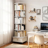 Rotating Bookshelf With Wheels And Drawer, 360° Spinning Design, Space Saving Storage - Furniture Home Direct
