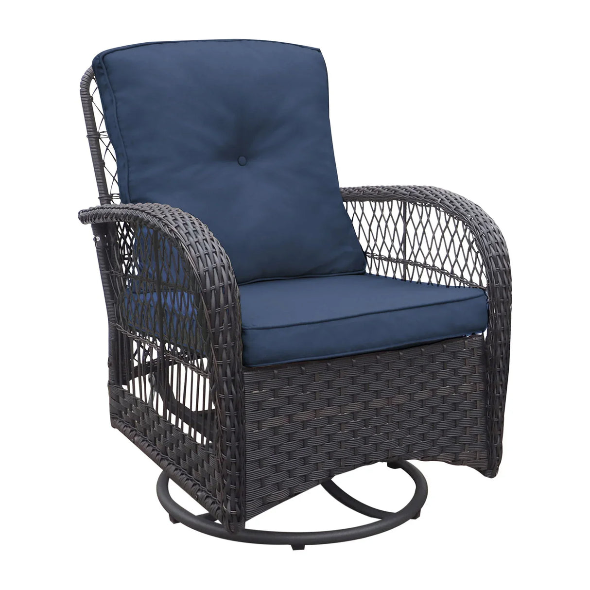 3 Pieces Conversation Set, Outdoor Wicker Rocker Swivel Patio Bistro Set, Rocking Chair With Glass Top Side Table - Furniture Home Direct