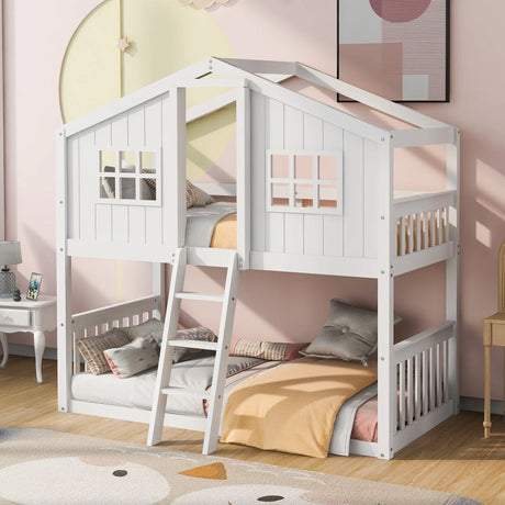 House Bunk Bed With Ladder, Wood Bed - Furniture Home Direct
