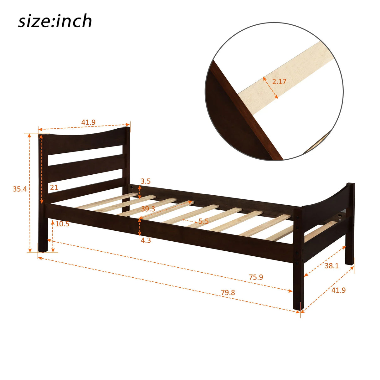 Twin Size Platform Bed With Headboard And Wooden Slat Support - Furniture Home Direct