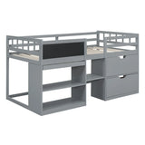 Low Loft Bed With Rolling Desk, Shelf And Drawers - Furniture Home Direct