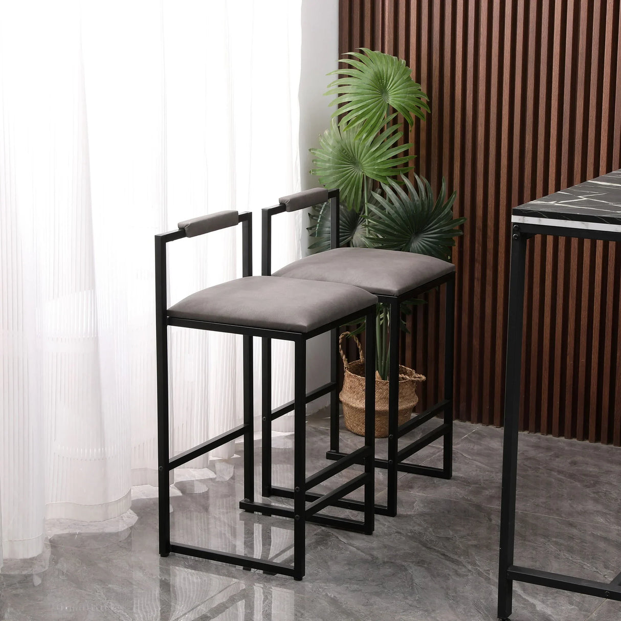 Elegant Bar Stool Set With Backrest And Footrest, Counter Height (Set of 2) - Furniture Home Direct
