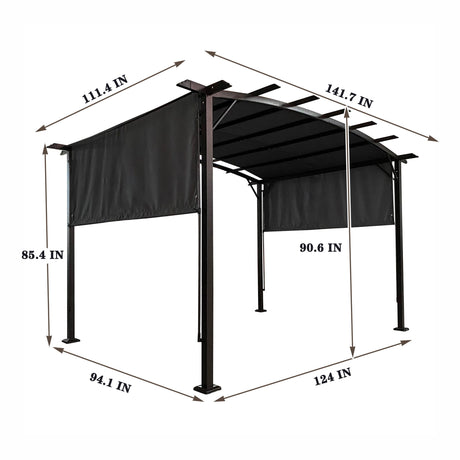 Steel Frame Pergola With Retractable Canopy And Shades