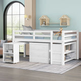 Loft Low Study Bed With Cabinet, Shelves And Rolling Portable Desk, Multiple Functions - Furniture Home Direct