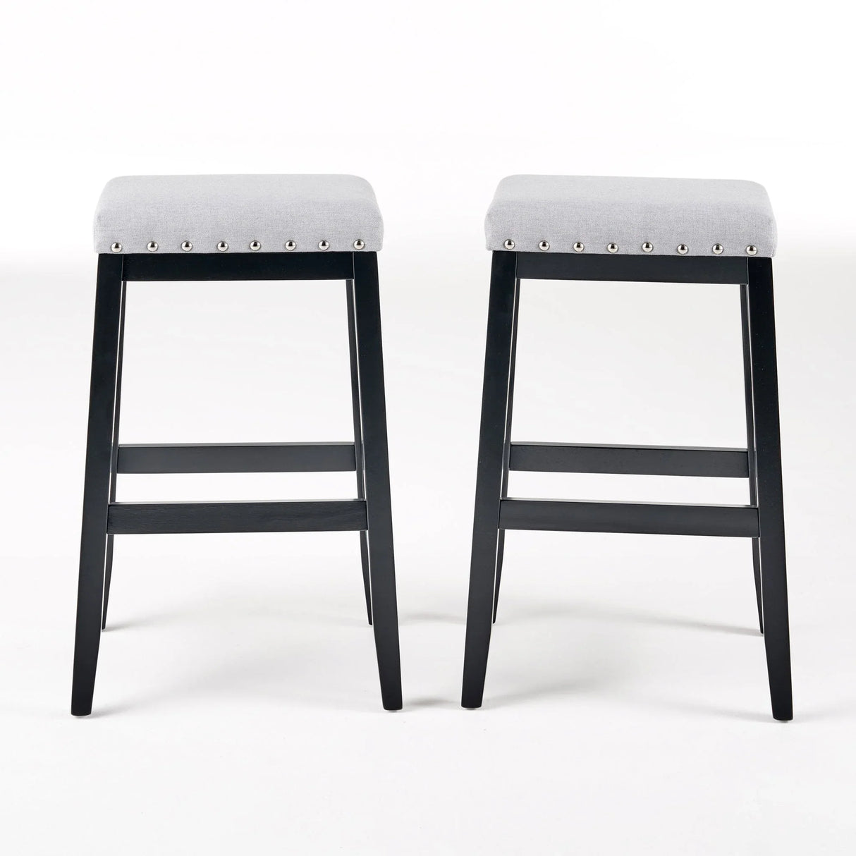 Greely Saddle Barstool Set With Fabric Upholstery - Light Gray