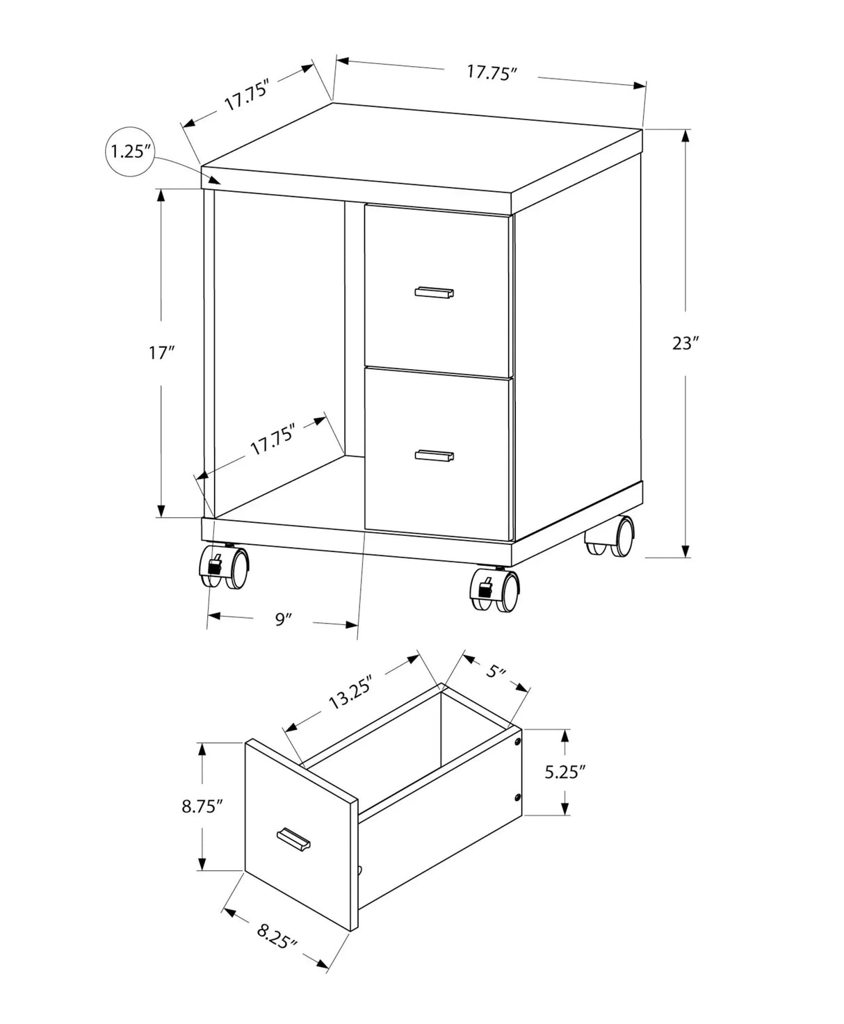Office, File Cabinet, Printer Cart, Rolling File Cabinet, Mobile, Storage, Contemporary & Modern - Furniture Home Direct