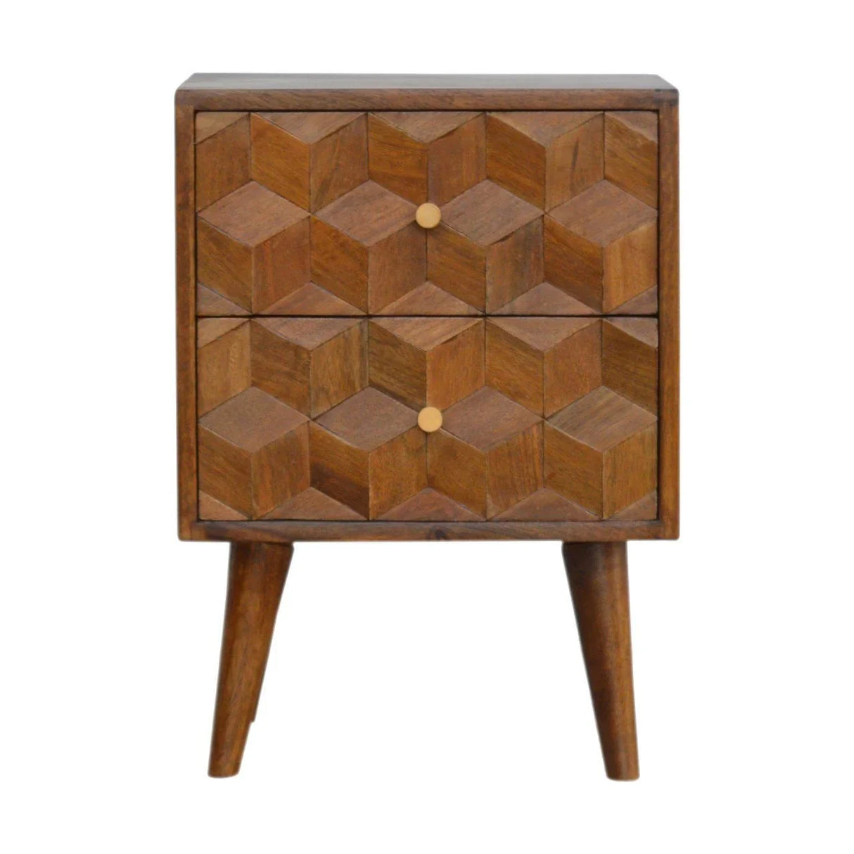Cube Carved Bedside Table Nightstand - Chestnut - Furniture Home Direct