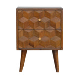 Cube Carved Bedside Table Nightstand - Chestnut - Furniture Home Direct