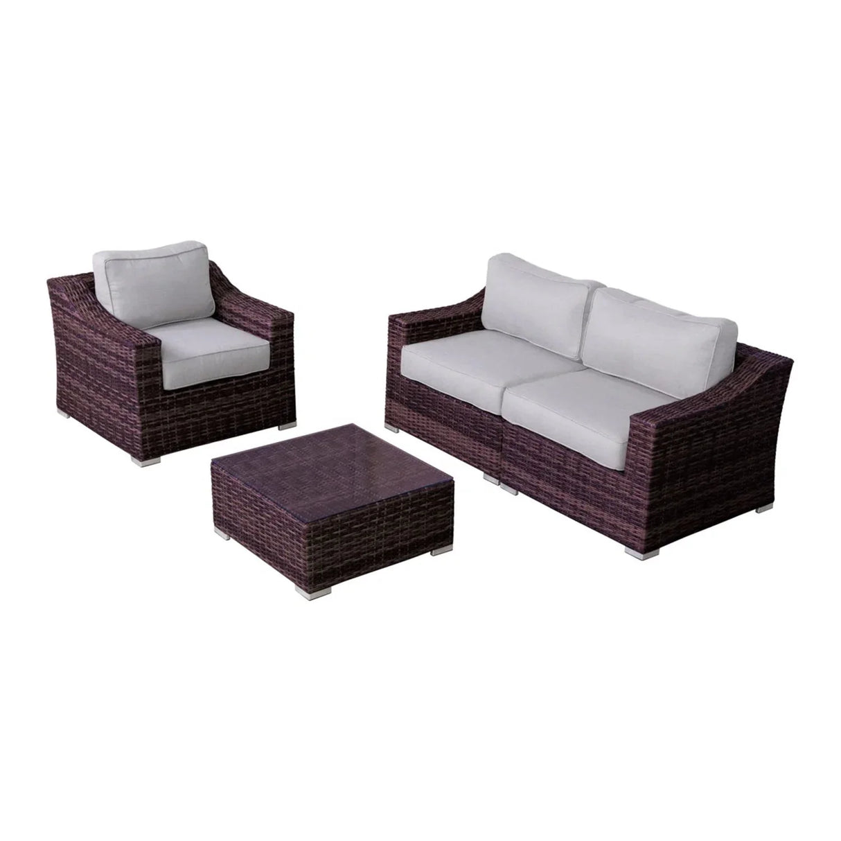 Outdoor Wicker Conversation Set With Cushions, All Weather - Furniture Home Direct