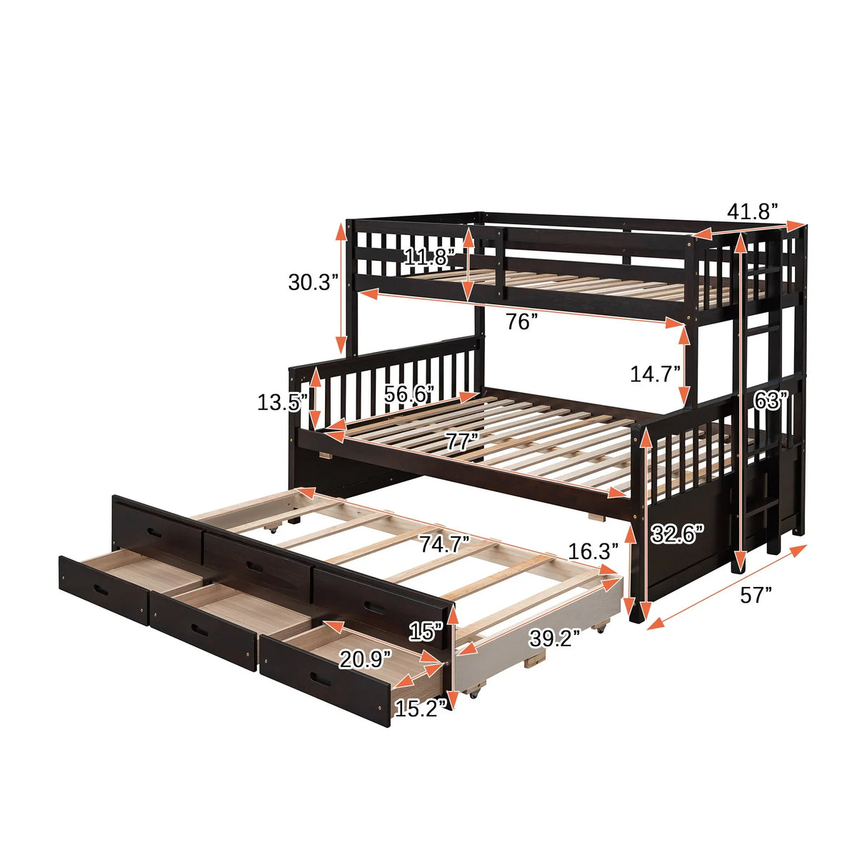 Bunk Bed With Twin Size Trundle And Drawers - Furniture Home Direct