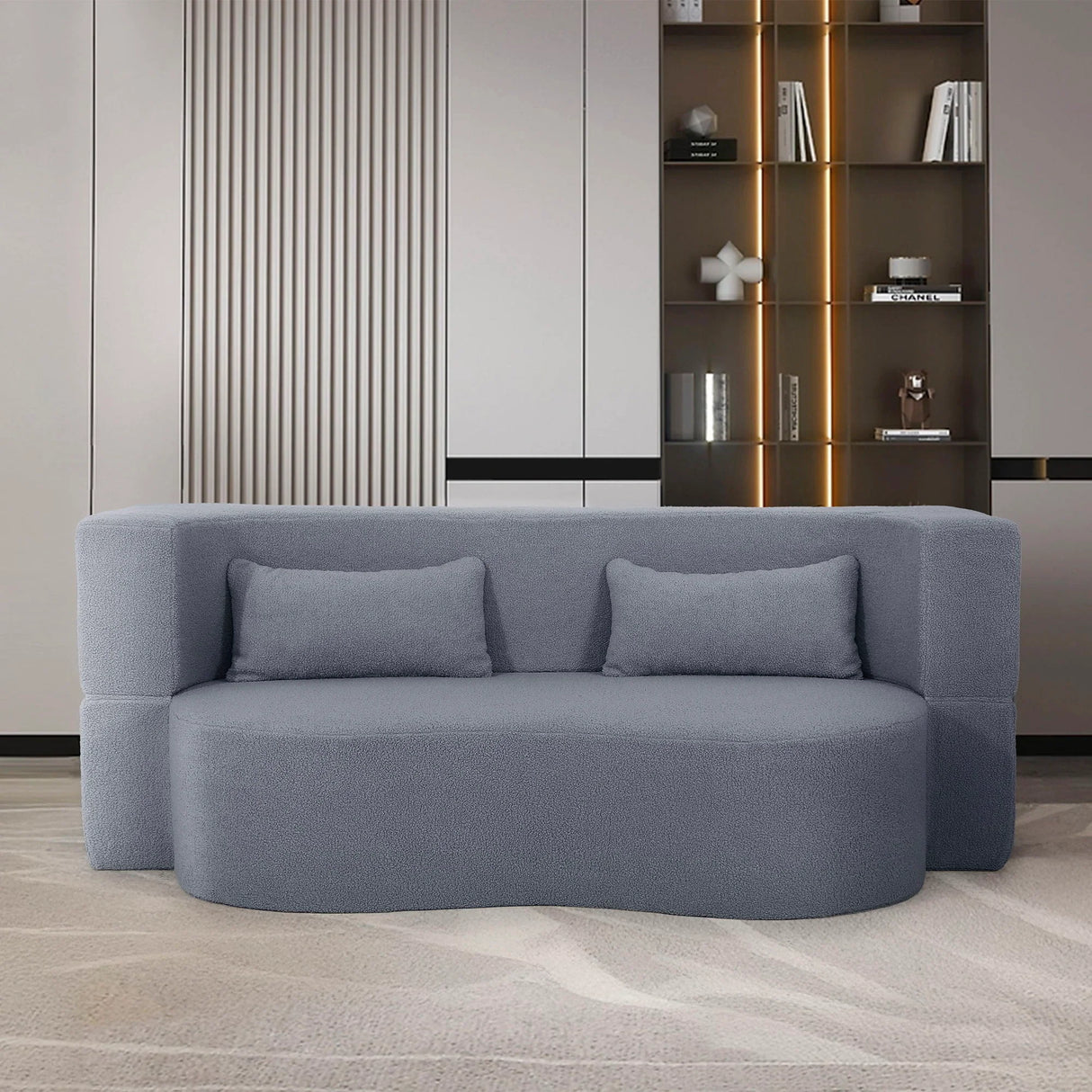 2 In 1 Convertible Full Size Folding Loveseat Couch With Soft Teddy Fabric - Furniture Home Direct